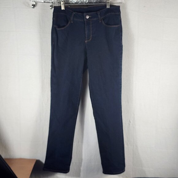 Faded Glory Dark Wash Cotton Poly Rayon Span Mid Rise Stretch Slim Jeans Sz 14A - Picture 1 of 16